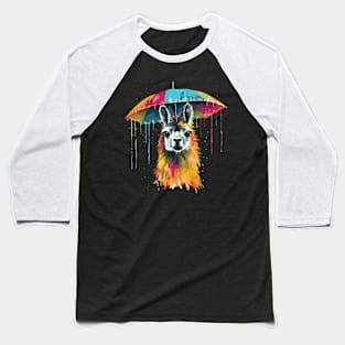 Llama Rainy Day With Umbrella Baseball T-Shirt